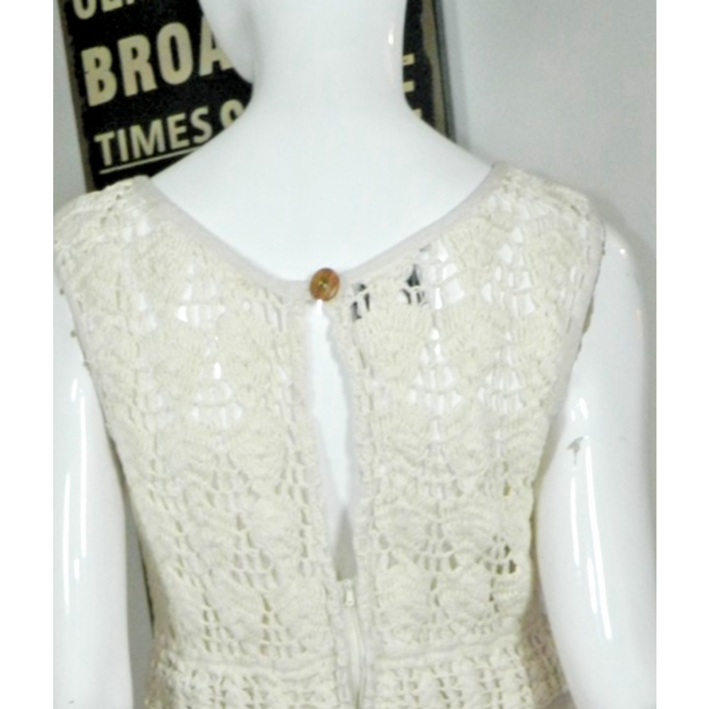 Jakelin Dress‎ Vintage Size Small Ivory Linen Crochet Midi - Picture 6 of 11
